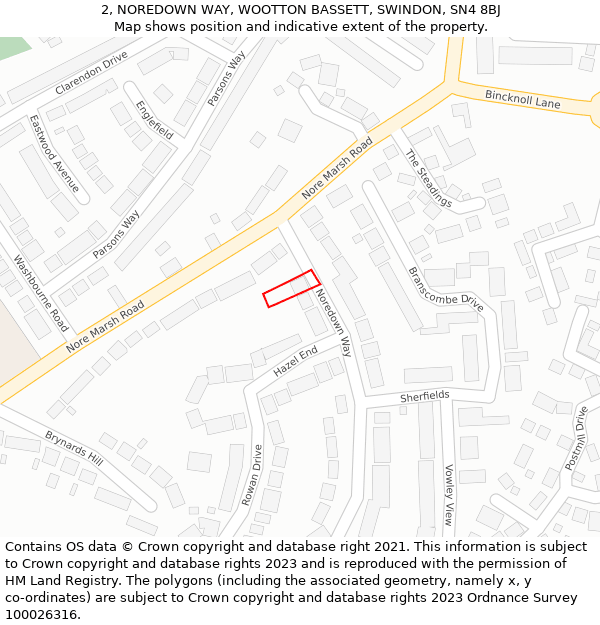 2, NOREDOWN WAY, WOOTTON BASSETT, SWINDON, SN4 8BJ: Location map and indicative extent of plot