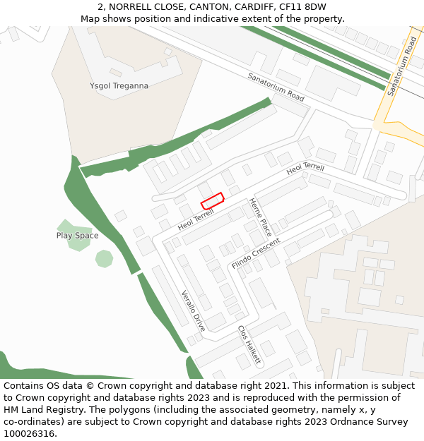 2, NORRELL CLOSE, CANTON, CARDIFF, CF11 8DW: Location map and indicative extent of plot