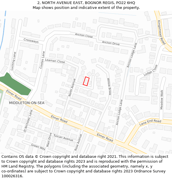 2, NORTH AVENUE EAST, BOGNOR REGIS, PO22 6HQ: Location map and indicative extent of plot