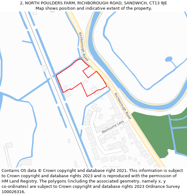 2, NORTH POULDERS FARM, RICHBOROUGH ROAD, SANDWICH, CT13 9JE: Location map and indicative extent of plot