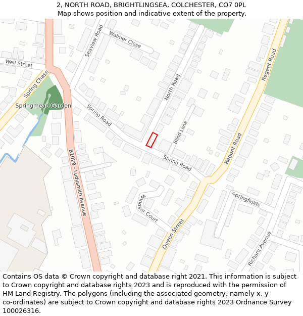 2, NORTH ROAD, BRIGHTLINGSEA, COLCHESTER, CO7 0PL: Location map and indicative extent of plot