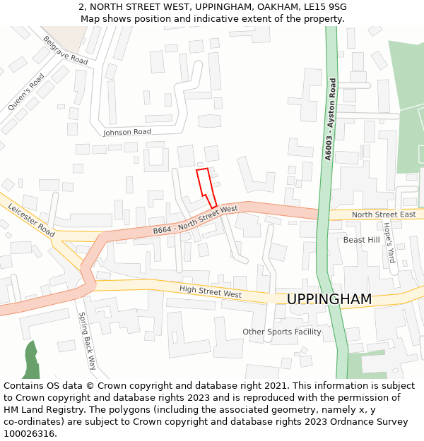 2, NORTH STREET WEST, UPPINGHAM, OAKHAM, LE15 9SG: Location map and indicative extent of plot