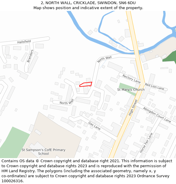 2, NORTH WALL, CRICKLADE, SWINDON, SN6 6DU: Location map and indicative extent of plot