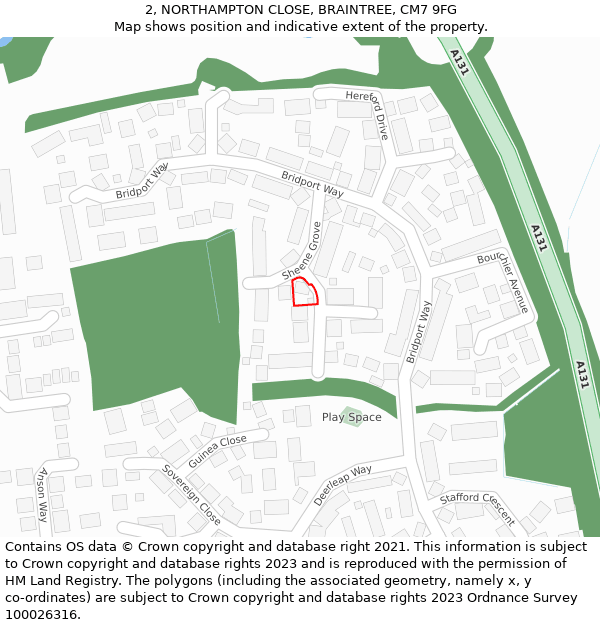 2, NORTHAMPTON CLOSE, BRAINTREE, CM7 9FG: Location map and indicative extent of plot