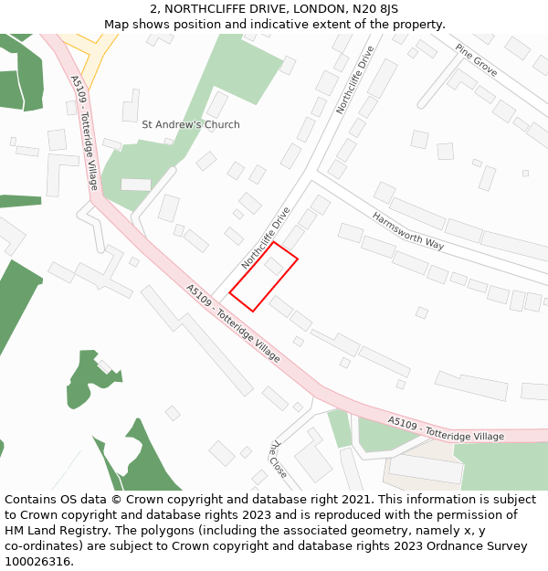 2, NORTHCLIFFE DRIVE, LONDON, N20 8JS: Location map and indicative extent of plot