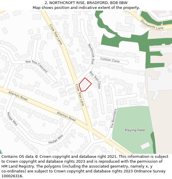 2, NORTHCROFT RISE, BRADFORD, BD8 0BW: Location map and indicative extent of plot