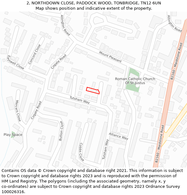 2, NORTHDOWN CLOSE, PADDOCK WOOD, TONBRIDGE, TN12 6UN: Location map and indicative extent of plot