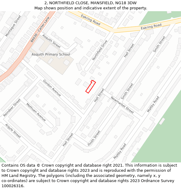 2, NORTHFIELD CLOSE, MANSFIELD, NG18 3DW: Location map and indicative extent of plot