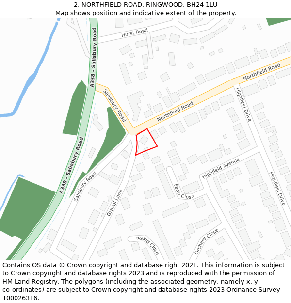 2, NORTHFIELD ROAD, RINGWOOD, BH24 1LU: Location map and indicative extent of plot