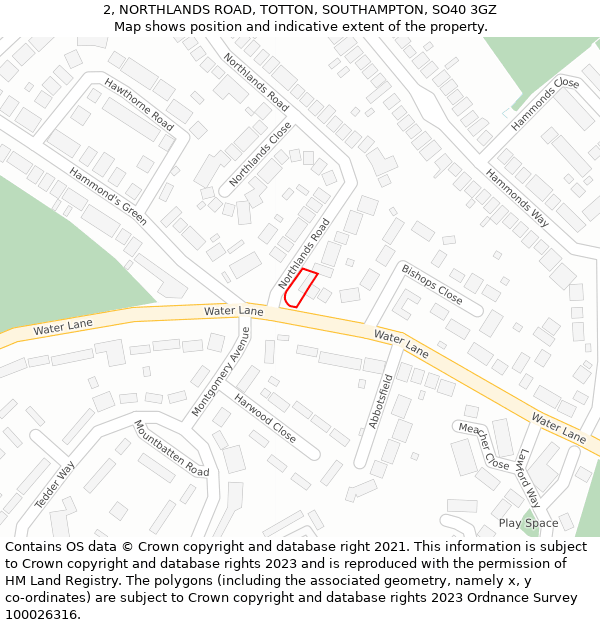 2, NORTHLANDS ROAD, TOTTON, SOUTHAMPTON, SO40 3GZ: Location map and indicative extent of plot