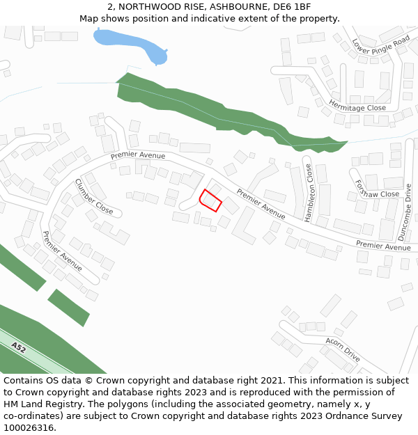 2, NORTHWOOD RISE, ASHBOURNE, DE6 1BF: Location map and indicative extent of plot