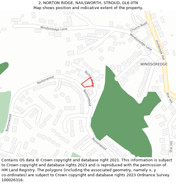 2, NORTON RIDGE, NAILSWORTH, STROUD, GL6 0TN: Location map and indicative extent of plot