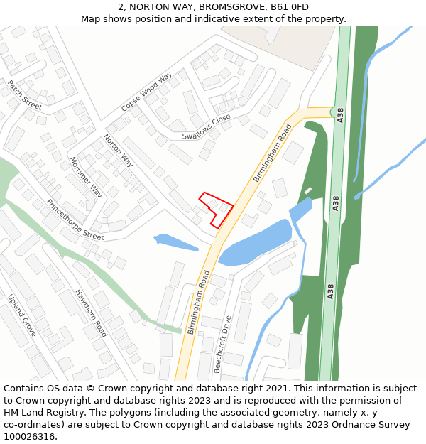 2, NORTON WAY, BROMSGROVE, B61 0FD: Location map and indicative extent of plot