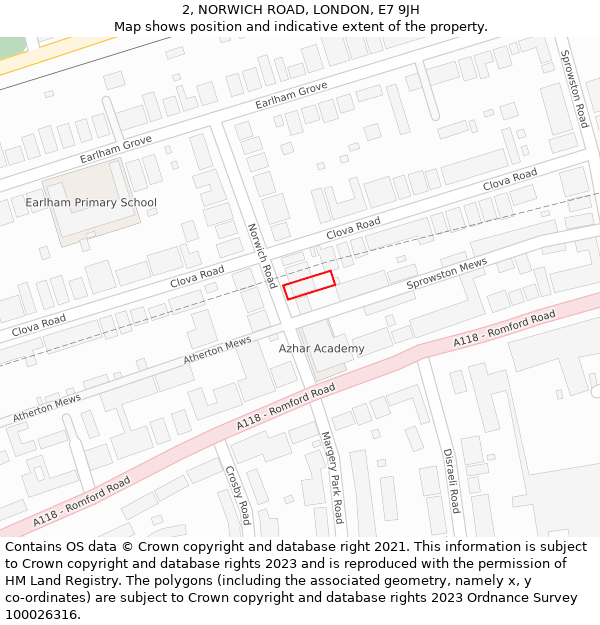 2, NORWICH ROAD, LONDON, E7 9JH: Location map and indicative extent of plot