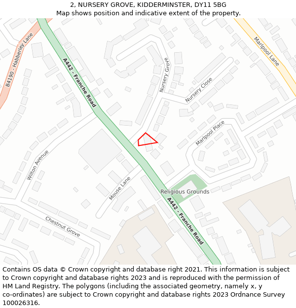 2, NURSERY GROVE, KIDDERMINSTER, DY11 5BG: Location map and indicative extent of plot