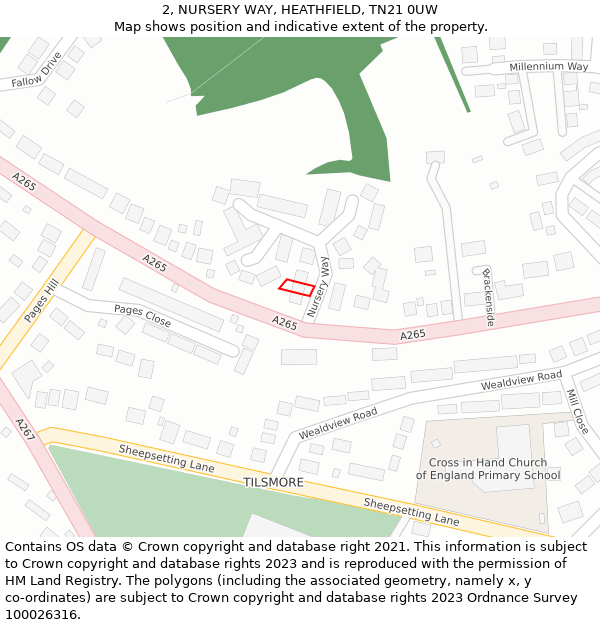 2, NURSERY WAY, HEATHFIELD, TN21 0UW: Location map and indicative extent of plot