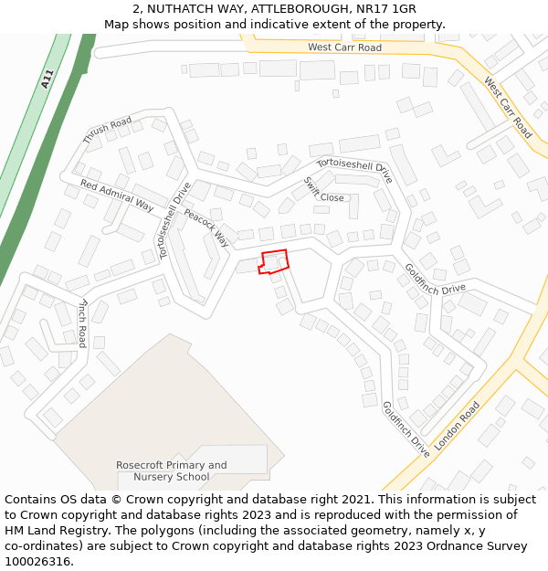 2, NUTHATCH WAY, ATTLEBOROUGH, NR17 1GR: Location map and indicative extent of plot