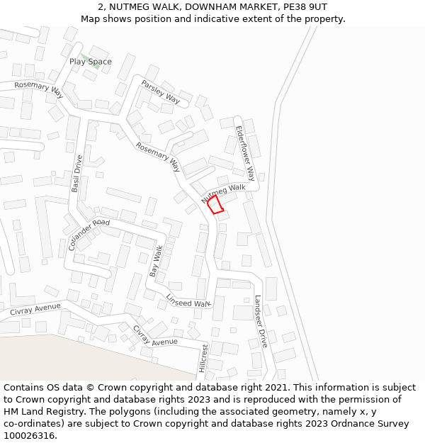 2, NUTMEG WALK, DOWNHAM MARKET, PE38 9UT: Location map and indicative extent of plot