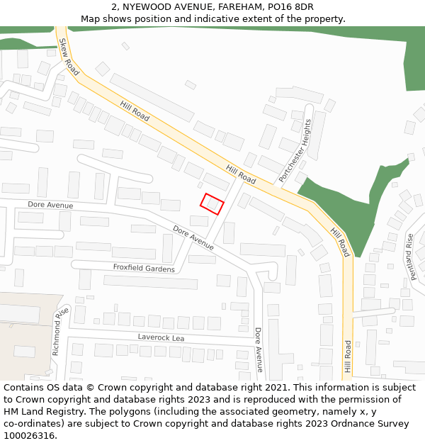 2, NYEWOOD AVENUE, FAREHAM, PO16 8DR: Location map and indicative extent of plot