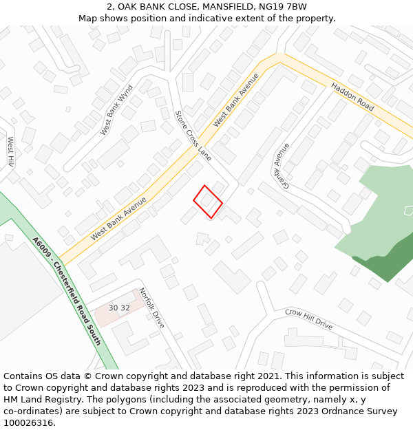 2, OAK BANK CLOSE, MANSFIELD, NG19 7BW: Location map and indicative extent of plot