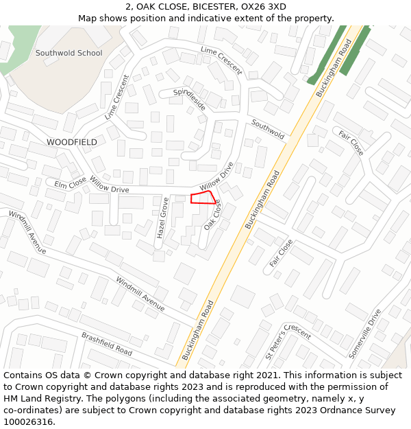 2, OAK CLOSE, BICESTER, OX26 3XD: Location map and indicative extent of plot