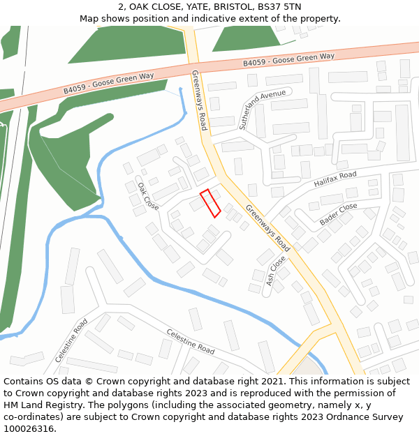 2, OAK CLOSE, YATE, BRISTOL, BS37 5TN: Location map and indicative extent of plot