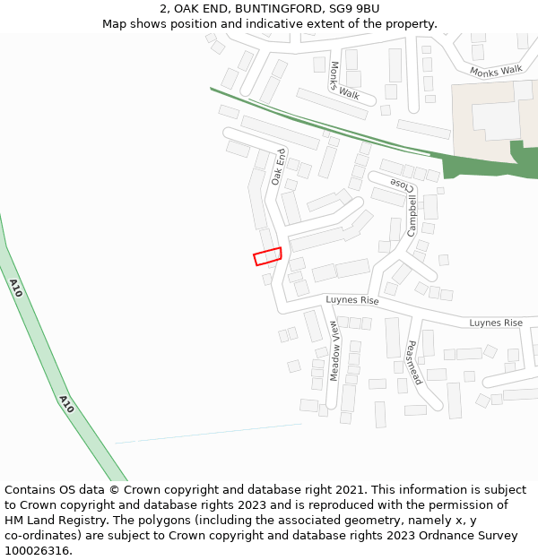 2, OAK END, BUNTINGFORD, SG9 9BU: Location map and indicative extent of plot