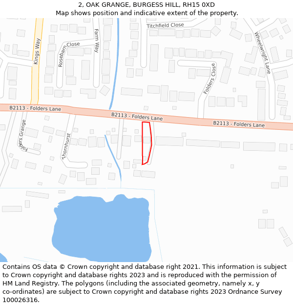 2, OAK GRANGE, BURGESS HILL, RH15 0XD: Location map and indicative extent of plot