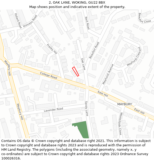 2, OAK LANE, WOKING, GU22 8BX: Location map and indicative extent of plot