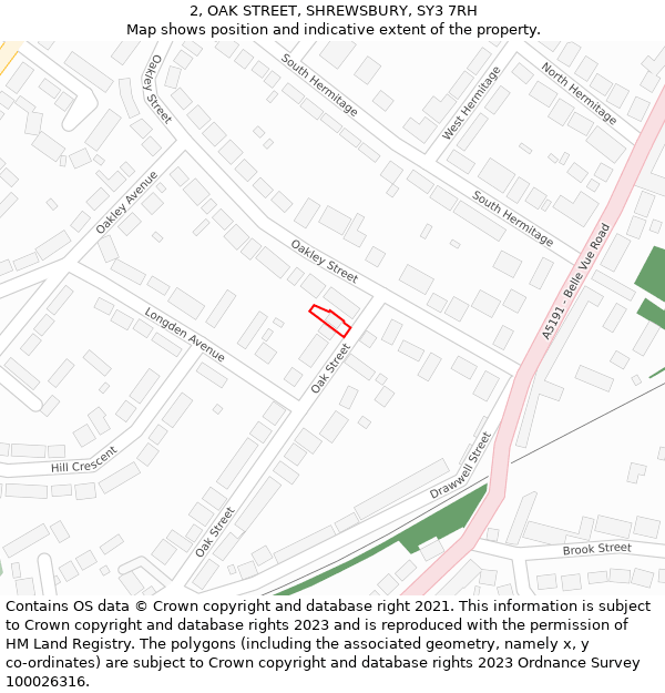 2, OAK STREET, SHREWSBURY, SY3 7RH: Location map and indicative extent of plot