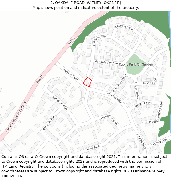 2, OAKDALE ROAD, WITNEY, OX28 1BJ: Location map and indicative extent of plot