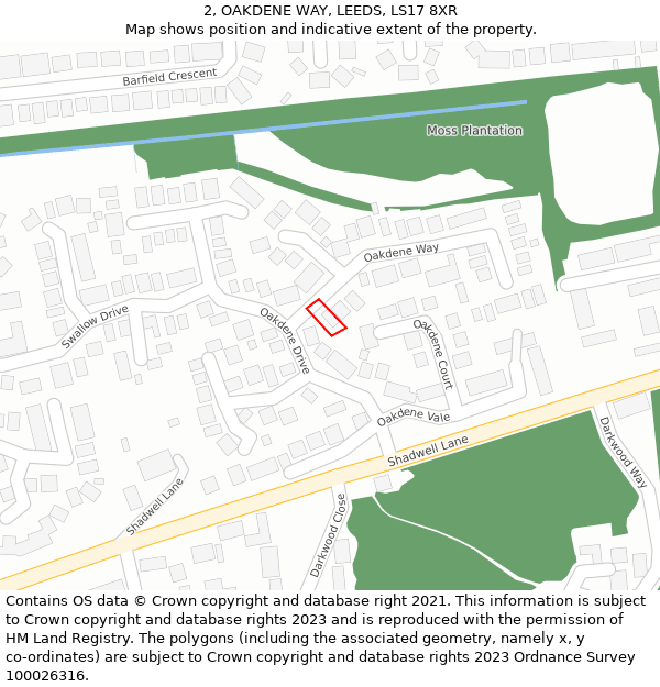 2, OAKDENE WAY, LEEDS, LS17 8XR: Location map and indicative extent of plot