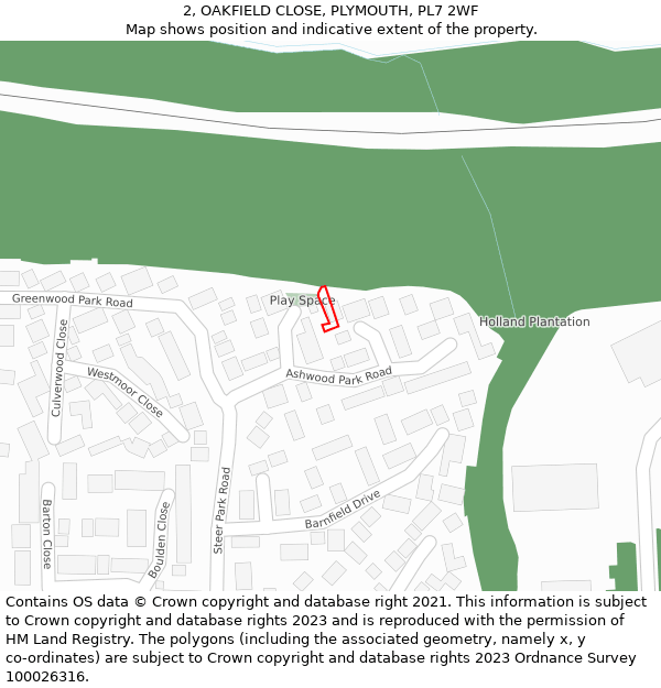 2, OAKFIELD CLOSE, PLYMOUTH, PL7 2WF: Location map and indicative extent of plot