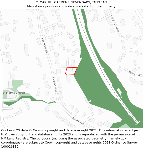 2, OAKHILL GARDENS, SEVENOAKS, TN13 1NT: Location map and indicative extent of plot