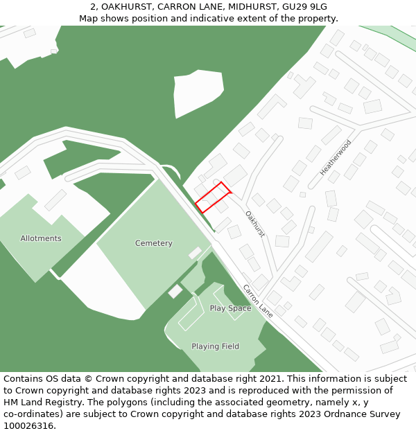 2, OAKHURST, CARRON LANE, MIDHURST, GU29 9LG: Location map and indicative extent of plot