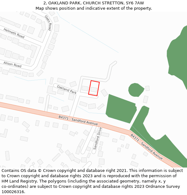 2, OAKLAND PARK, CHURCH STRETTON, SY6 7AW: Location map and indicative extent of plot