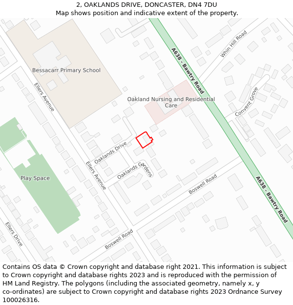 2, OAKLANDS DRIVE, DONCASTER, DN4 7DU: Location map and indicative extent of plot