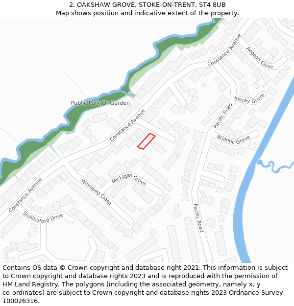 2, OAKSHAW GROVE, STOKE-ON-TRENT, ST4 8UB: Location map and indicative extent of plot