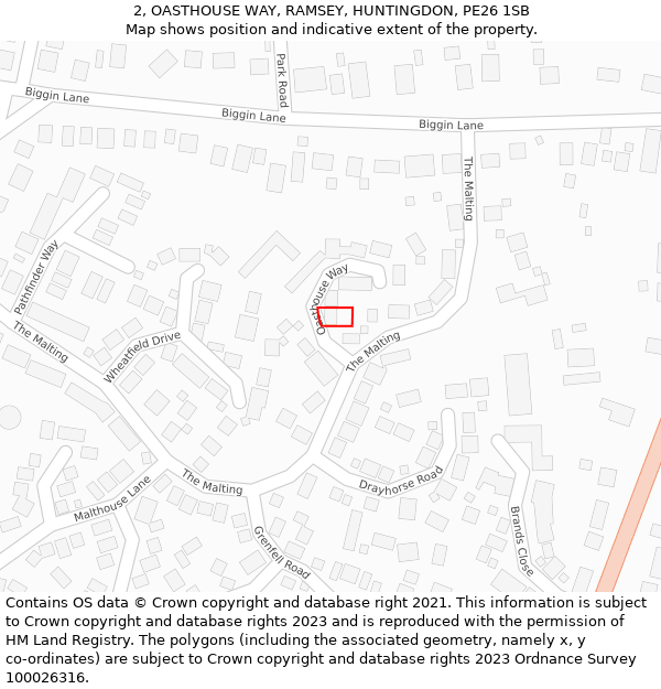2, OASTHOUSE WAY, RAMSEY, HUNTINGDON, PE26 1SB: Location map and indicative extent of plot