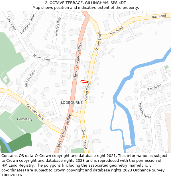 2, OCTAVE TERRACE, GILLINGHAM, SP8 4DT: Location map and indicative extent of plot