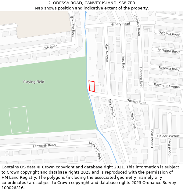 2, ODESSA ROAD, CANVEY ISLAND, SS8 7ER: Location map and indicative extent of plot