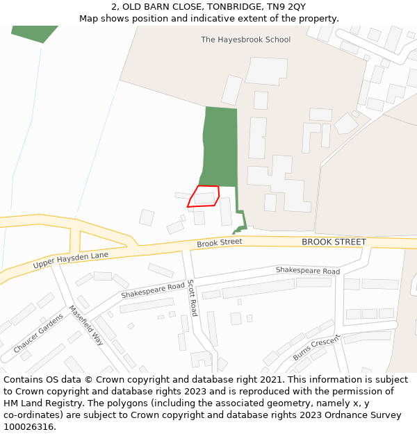 2, OLD BARN CLOSE, TONBRIDGE, TN9 2QY: Location map and indicative extent of plot