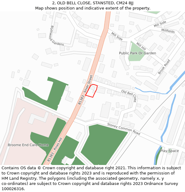 2, OLD BELL CLOSE, STANSTED, CM24 8JJ: Location map and indicative extent of plot