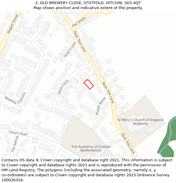 2, OLD BREWERY CLOSE, STOTFOLD, HITCHIN, SG5 4QT: Location map and indicative extent of plot