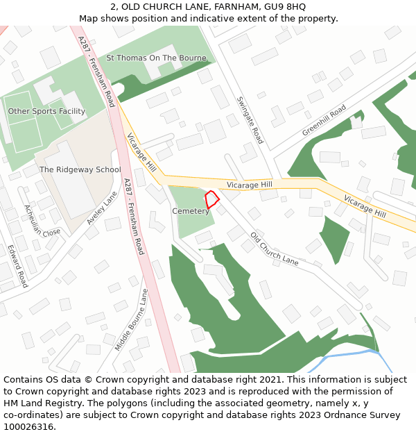 2, OLD CHURCH LANE, FARNHAM, GU9 8HQ: Location map and indicative extent of plot