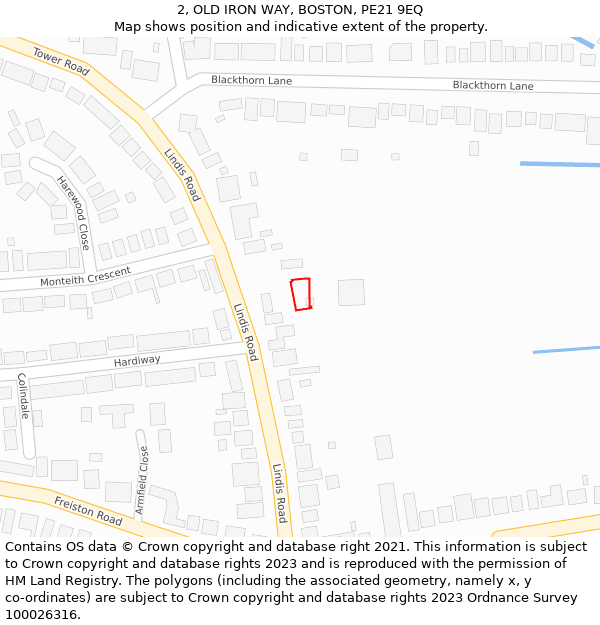 2, OLD IRON WAY, BOSTON, PE21 9EQ: Location map and indicative extent of plot