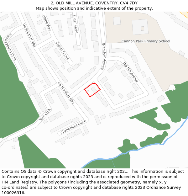 2, OLD MILL AVENUE, COVENTRY, CV4 7DY: Location map and indicative extent of plot