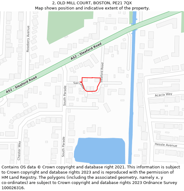 2, OLD MILL COURT, BOSTON, PE21 7QX: Location map and indicative extent of plot