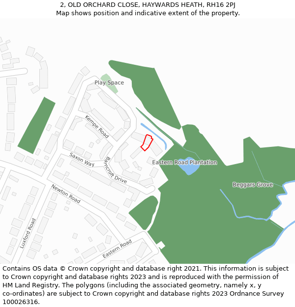 2, OLD ORCHARD CLOSE, HAYWARDS HEATH, RH16 2PJ: Location map and indicative extent of plot