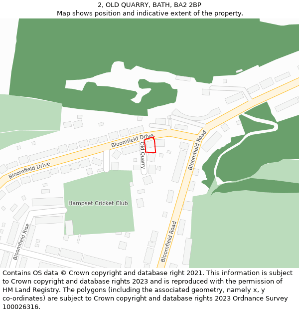 2, OLD QUARRY, BATH, BA2 2BP: Location map and indicative extent of plot